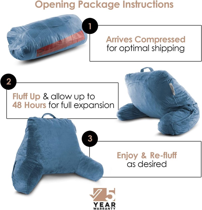 Nestlé Reading Pillow with Shredded Memory Foam, Designed for Sitting Up in Bed and Couch, Back and Arms Adjustable Support for Adult & Teens Backrest Pillows for Reading, Washable Cover, Blue Heaven - Image 2